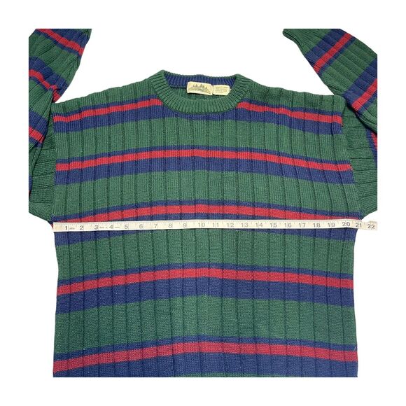 Timber Trail Sweater Men's Large Green Striped 100% Acrylic Knit Ribbed Pullover - Picture 3 of 6